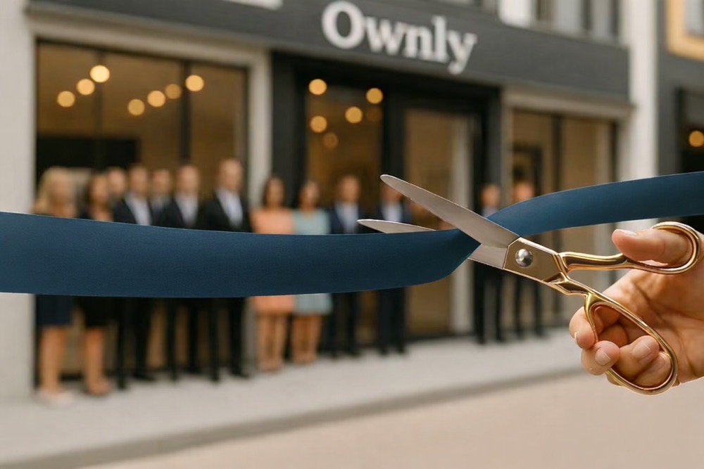 Grand opening ceremony by a business owner.